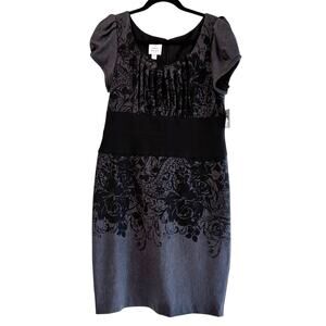 Suzi Chin For Maggy Boutique Black Gray Floral Sheath Dress Women's 12 Petite